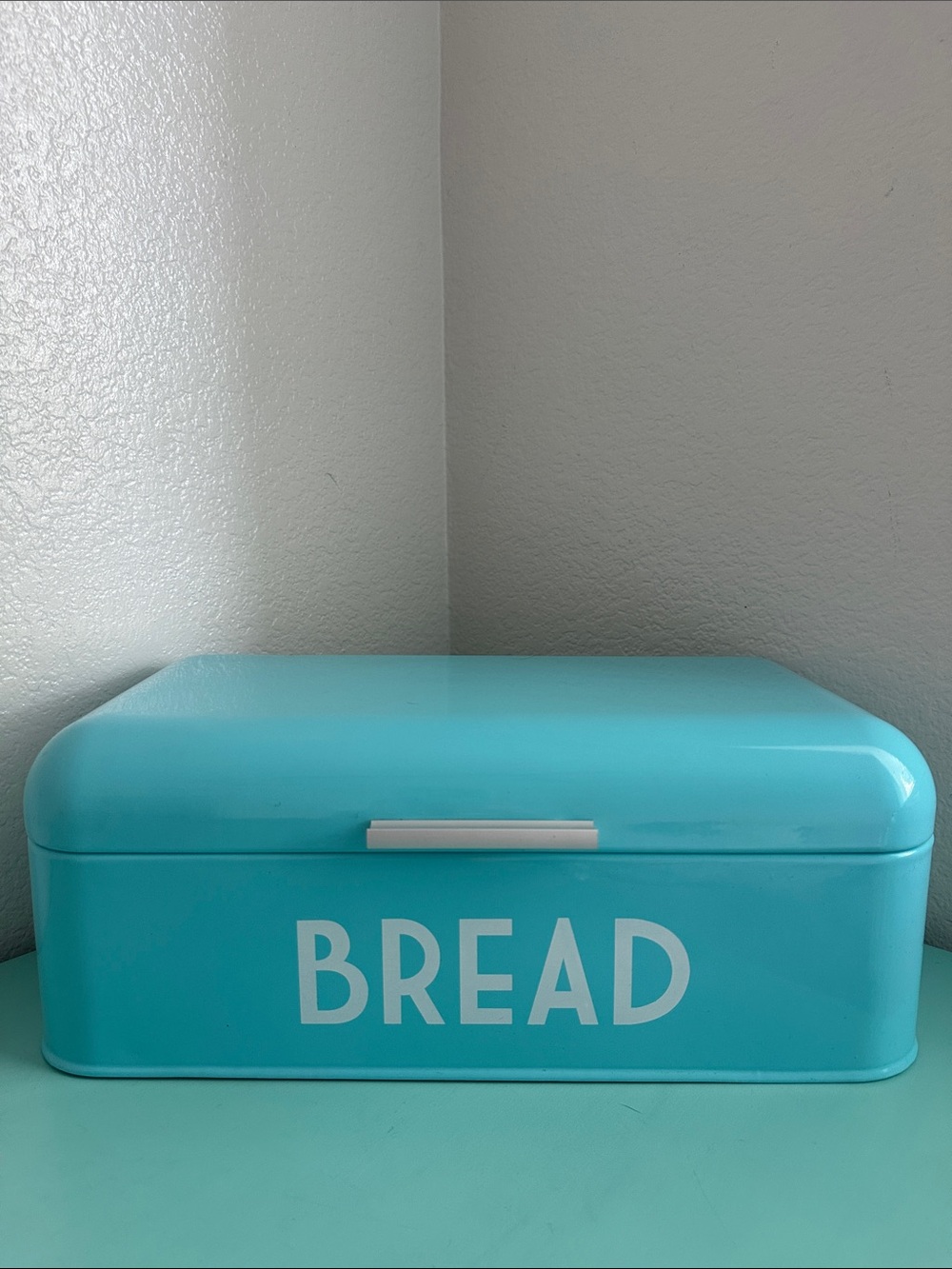 Home Basic-retro metal turquoise bread box storage for kitchen countertop-used